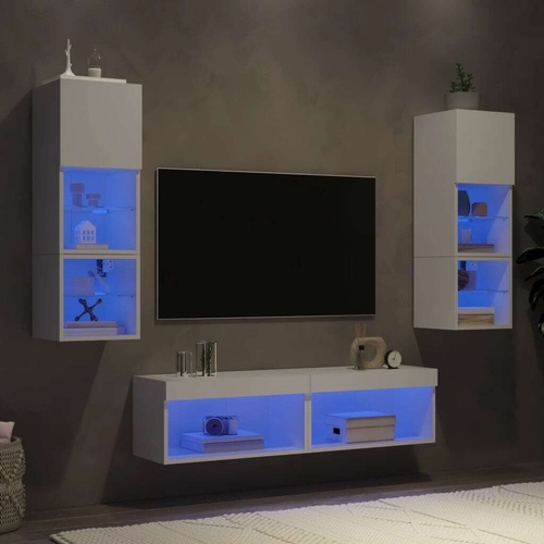 6 Piece TV Wall Units with LED White Engineered Wood