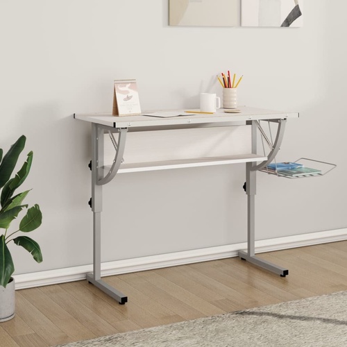 Craft Desk White and Grey 110x53x(58-87) cm Engineered Wood and Steel