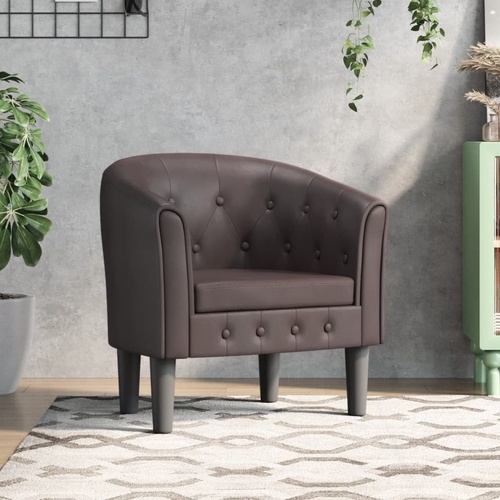 Tub Chair Brown Faux Leather