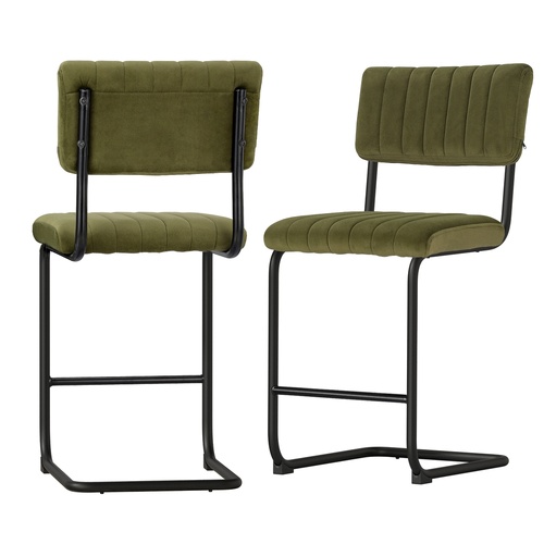 2x Bar Stools Velvet Chairs Green