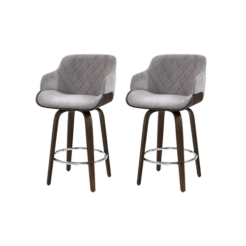 2x Bar Stools Swivel Velvet Padded Wooden