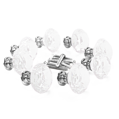 16 Pcs Clear Crystal Knobs Diamond 40mm Large Transparent