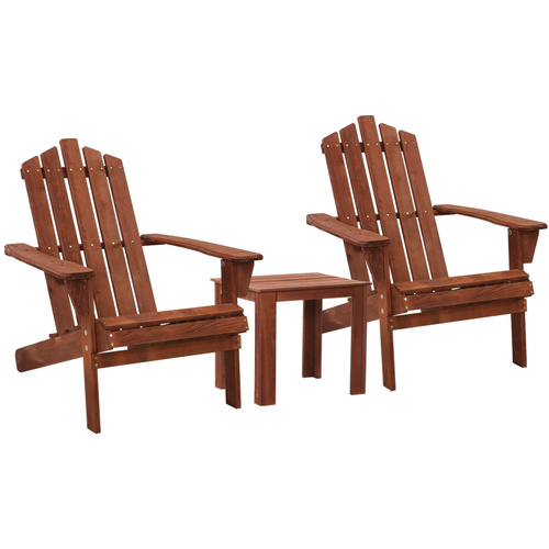 3PC Adirondack Outdoor Table and Chairs Wooden Beach Chair Brown