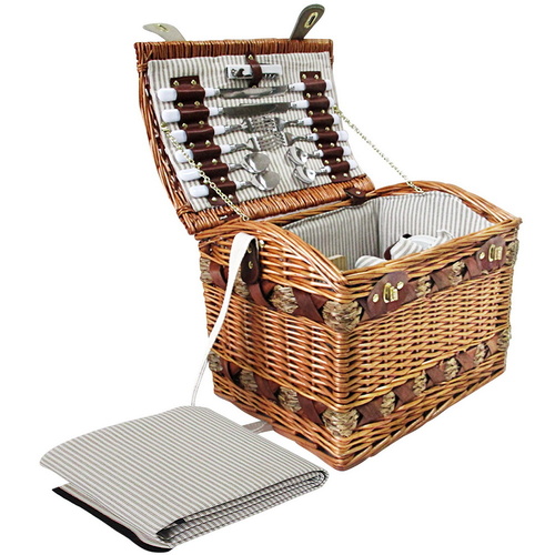 4 Person Picnic Basket Baskets Wicker Deluxe Outdoor Insulated Blanket