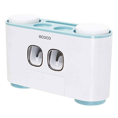 Ecoco Wall-Mounted Toothbrush Holder with 2 Toothpaste Dispensers 4 Cups and 5 Toothbrush Slots Toiletries Bathroom Storage Rack