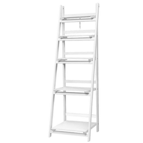 Display Shelf 5 Tier Wooden Ladder Stand Storage Book Shelves Rack