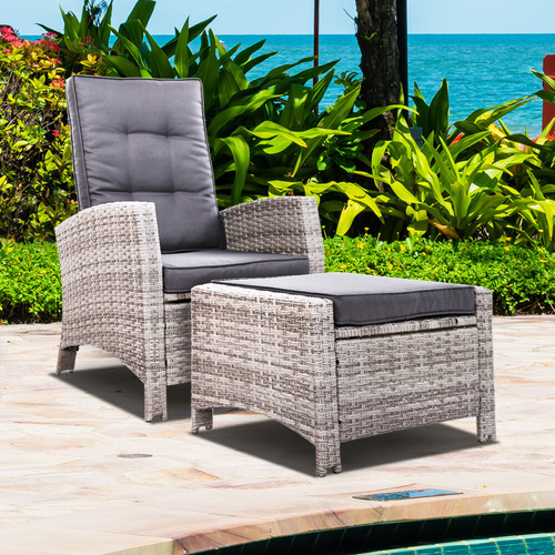 Sun lounge Recliner Chair Wicker Lounger Sofa Day Bed Outdoor Furniture Patio Garden Cushion Ottoman Gardeon