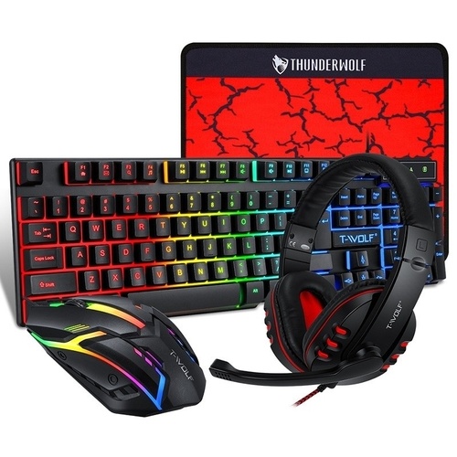 T-Wolf 4-pcs Rainbow Keyboard/Mouse/Headphone/Mouse Pad Kit Set