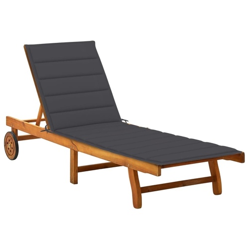 Garden Sun Lounger with Cushion Solid Acacia Wood