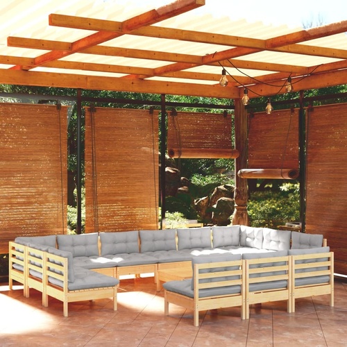 14 Piece Garden Lounge Set with Cushions Solid Pinewood