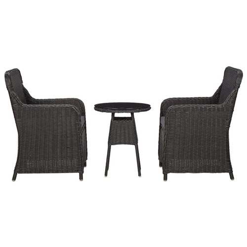 3 Piece Garden Bistro Set with Cushions Poly Rattan Black