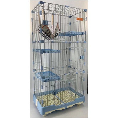 146 cm Pet 4 Level Cat Cage House With Litter Tray & Wheel 72x47x146 cm