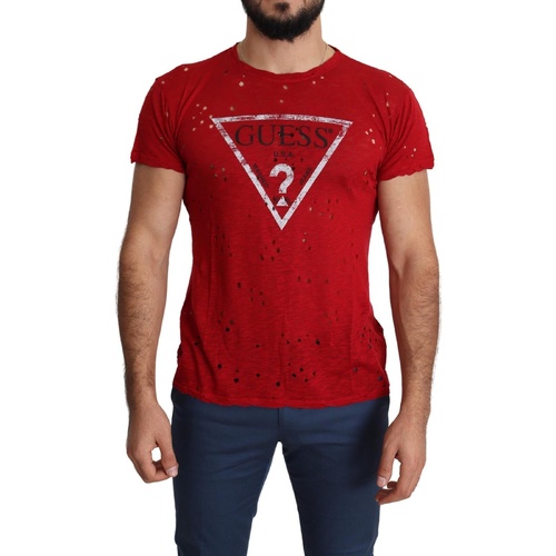 100% Authentic Red Cotton Stretch T-Shirt with Round Neck and Short Sleeves