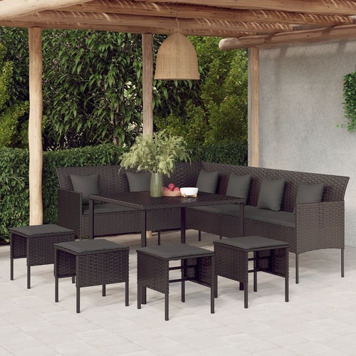 6 Piece Garden Dining Set with Cushions Poly Rattan