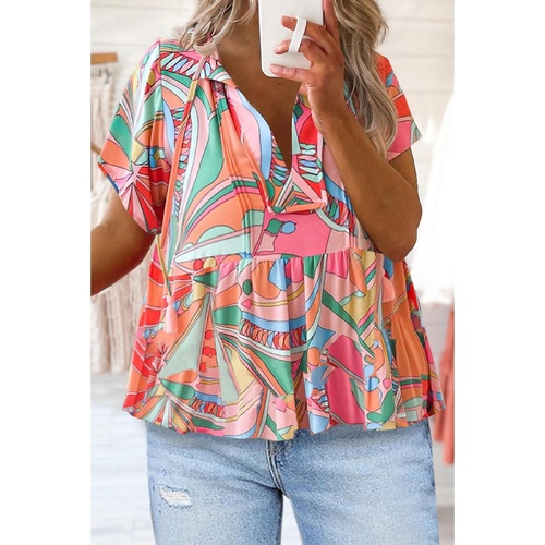 Azura Exchange Abstract Pattern Split V Neck Flowy Blouse