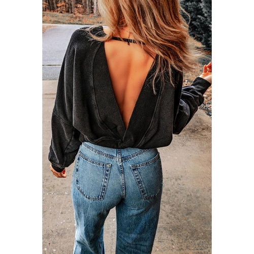 Azura Exchange Acid Wash Open Back Sweatshirt