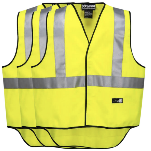 3x HUSKI Hi Vis Patrol Vest 3M Tape Safety Workwear High Visibility Bulk - Yellow