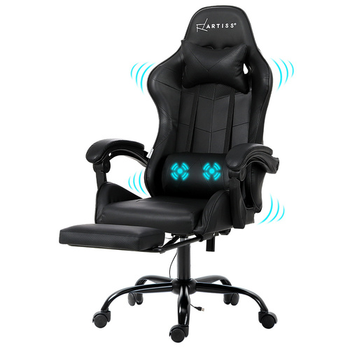 2 Point Massage Gaming Office Chair Footrest Black