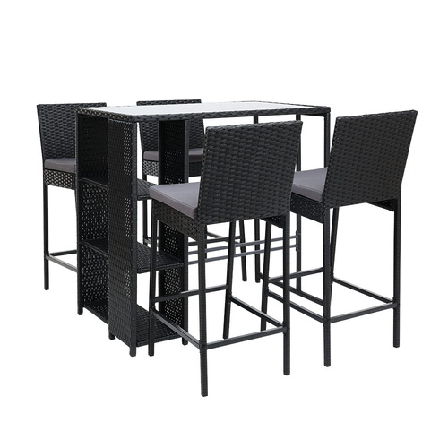 5-Piece Outdoor Bar Set Patio Dining Chairs Wicker Table Stools