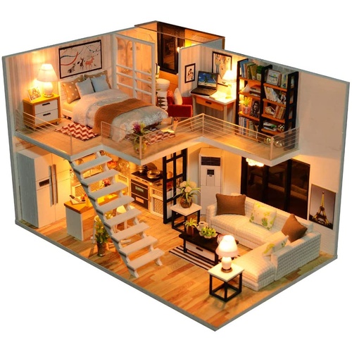 Dollhouse Miniature with Furniture Kit Plus Dust Proof and Music Movement - M9 (1:24 Scale Creative Room Idea)