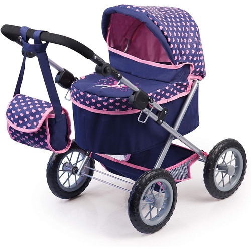 Trendy Dolls Pram, Foldable with Height-Adjustable Handle, Blue and Pink