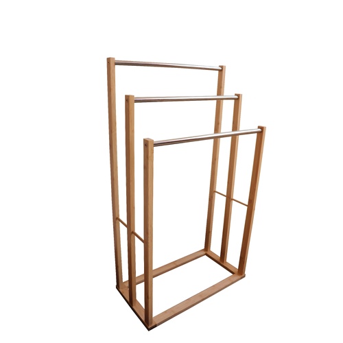 Bamboo Towel Bar Metal Holder Rack 3-Tier Freestanding for Bathroom and Bedroom