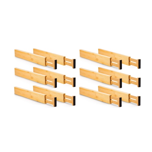 12 Pack Bamboo Adjustable Kitchen Drawer Dividers (Large, 44-55 cm)