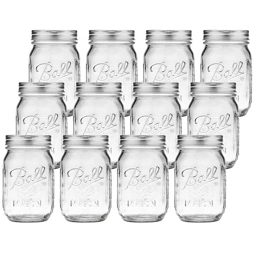 12 Pieces Canning Jars - 480ml Mason Jar Empty Glass Spice Bottles with Airtight Lids and Labels