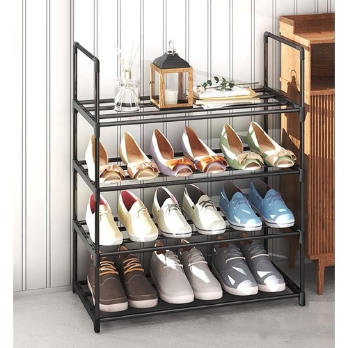 4-Tier Stainless Steel Shoe Rack Storage Organizer to Hold up to 15 Pairs of Shoes (55cm, Black)