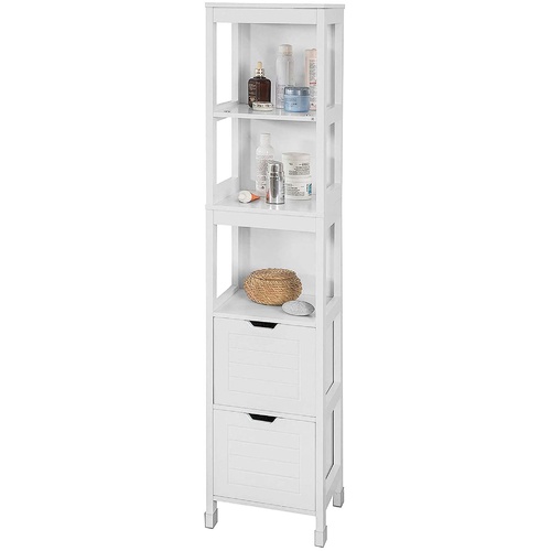 Freestanding Tall Cabinet with Standing Shelves and Drawers