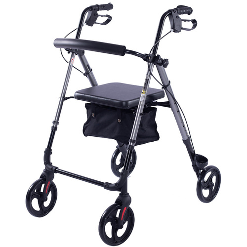 EQUIPMED 4 Wheel Lightweight Rollator Walker, Aluminium Frame, Seat, Carry Bag, for Seniors, Titanium Style