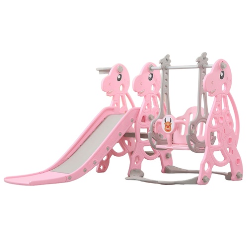  Kids Slide and Swing Set with Basketball Hoop (Pink Dinosaur)