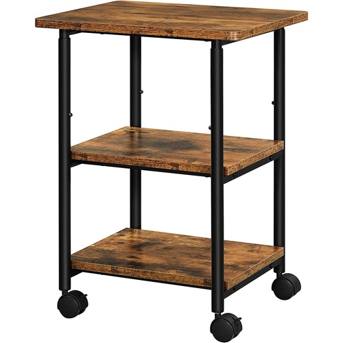 3-Tier Machine Cart with Wheels and Adjustable Table Top Rustic Brown and Black