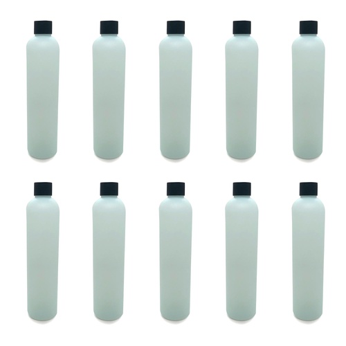 10x 325ml HDPE Bottles + 24/410 Neck Caps - Plastic Empty Translucent Green