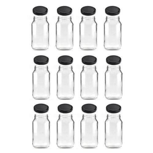 12x 750ml Flint Glass Jars + Twist Lids - Round Food Storage Preserving Jar