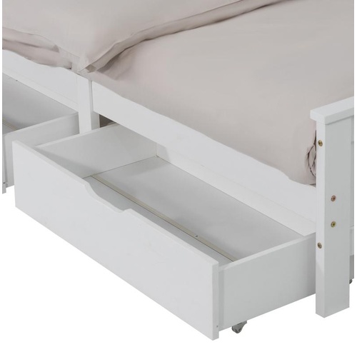 2 x Wooden Bed Frame Storage Trundle Drawers-White