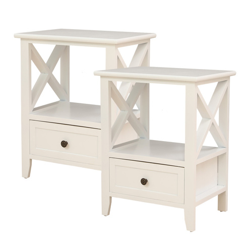 2-tier Bedside Table with Storage Drawer 2 PC - Rustic White