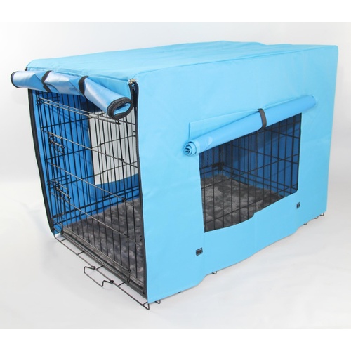 24' Portable Foldable Dog Cat Rabbit Collapsible Crate Pet Cage with Blue Cover Mat