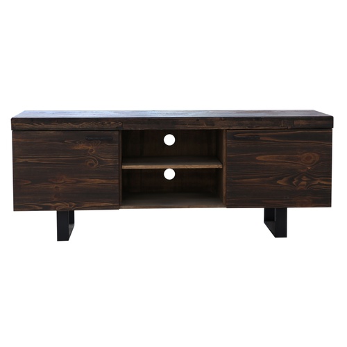 160cm ETU Entertainment TV Unit Solid Pine Wood 2 Door Black