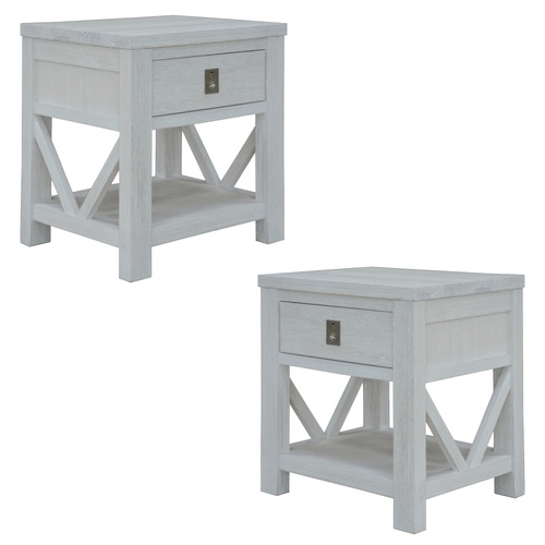 2pc Set Bedside Tables Storage Cabinet Shelf Side End Table White Wash