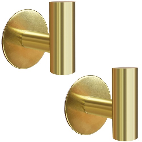 2 Pcs Wall Mount Self Adhesive Bathroom Towel Hooks Holder Cloth Hanger Hook Door Hanger Gold