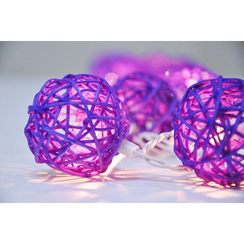 1 Set of 20 LED Cassis Purple 5cm Rattan Cane Ball Battery Powered String Lights Christmas Gift Home Wedding Party Bedroom Decoration Table Centrepiec