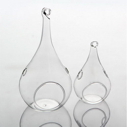 10 Pack of Hanging Clear Glass Tealight Candle Holder Tear Drop Pear Hour Glass Shape - 20cm High Terrarium Plant Mini Garden Holder Decoration Craft 