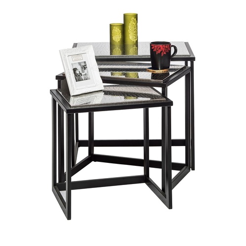 Black Iron Nested Tables with Stainless Steel Top in Set of 3