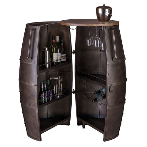 Iron Barrel Shaped Wine Rack Bar Cabinet with Wheels