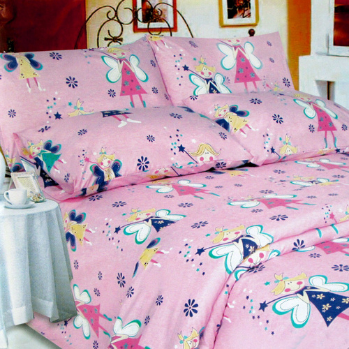 280TC Easy Care Kids Polyester Cotton Printed Quilt Cover Set Pink Fairies Single