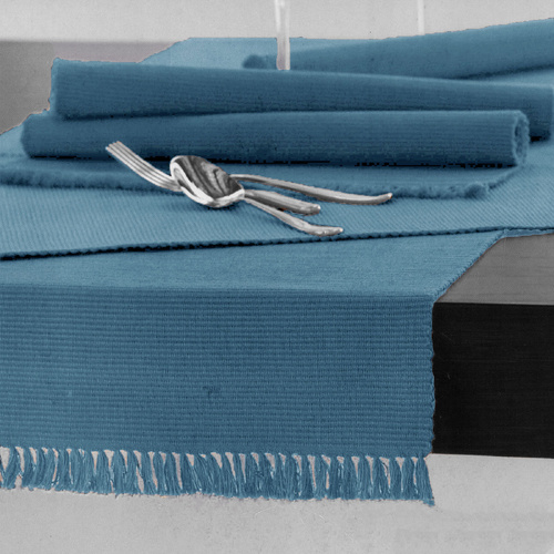 100% COTTON Ribbed Table Runner Dusk Blue 45 x 150cm