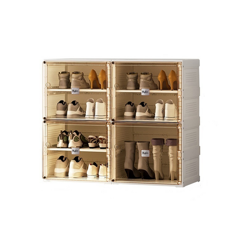 Cubes Storage Folding Shoe Cabinet With 2 Column & 7 Grids & 4 Brown Door