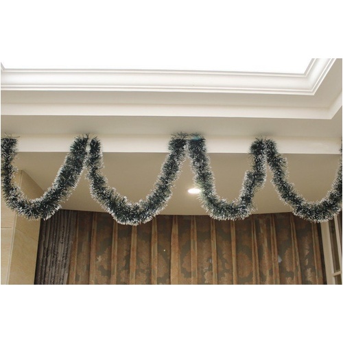 5x 2.5m Christmas Tinsel Xmas Garland Sparkly Snowflake Party Natural Home Décor, Snow Tips in Dark Green