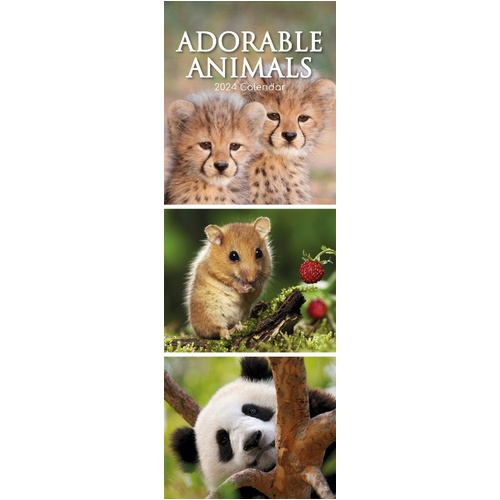 Adorable Animals 2024 Slimline Slim Wall Calendar Hanging Planner New Year Gift